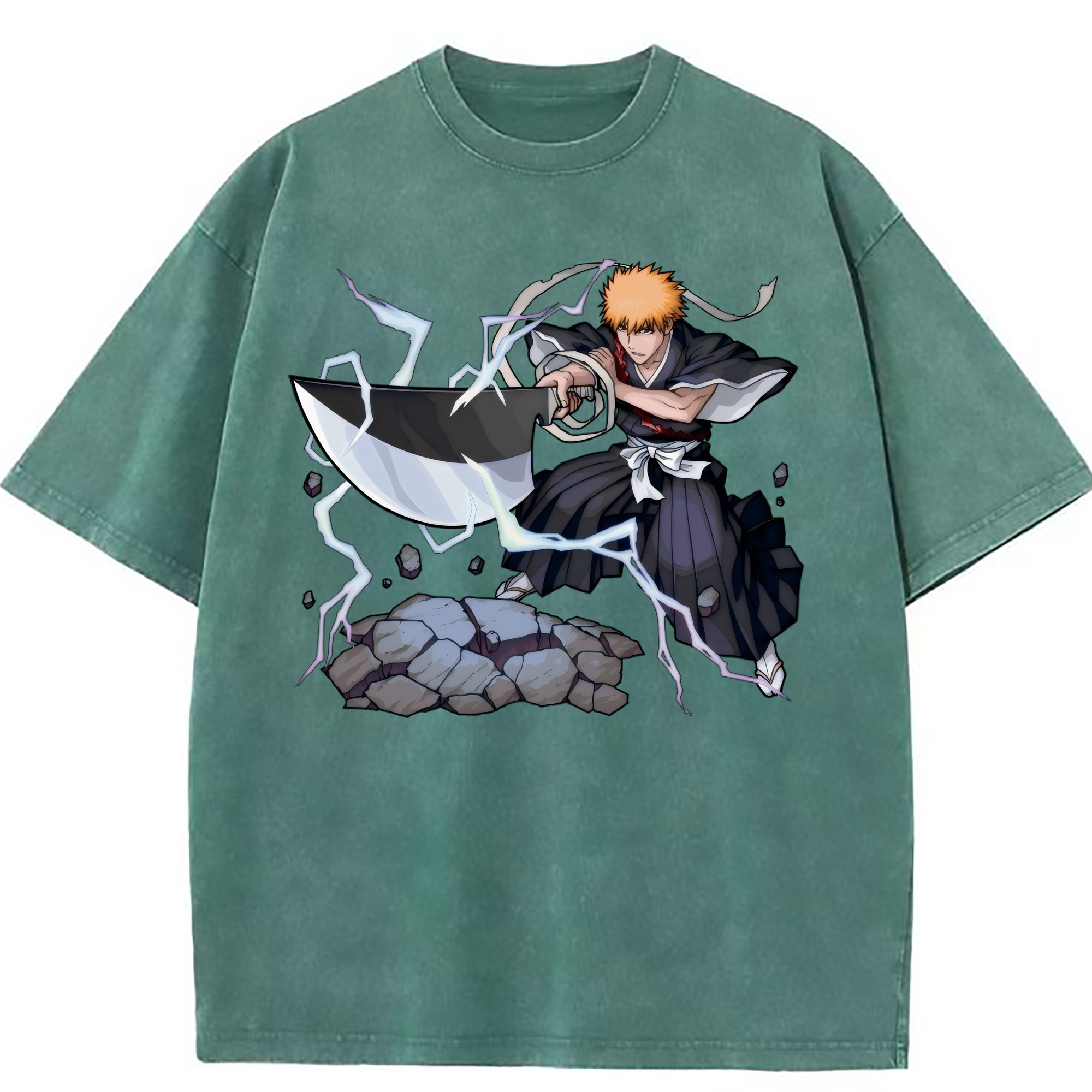 （画像用） ブリーチ 黒崎一護（くろさき いちご）BLEACH Kurosaki Ichigo 綿100% ヴィンテージ風 半袖Tシャツ（フロントプリント）